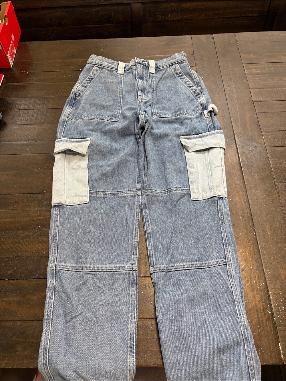 PacSun Women's Two-Tone Light Blue Denim Cargo Jeans